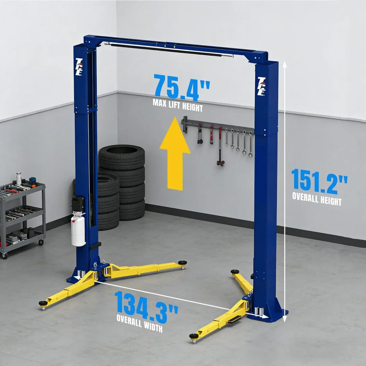 TCE ALI Certified 10,000 lb 2-Post Overhead Single Release Direct Drive Car Lift, 3-Year Warranty, QJY245DX