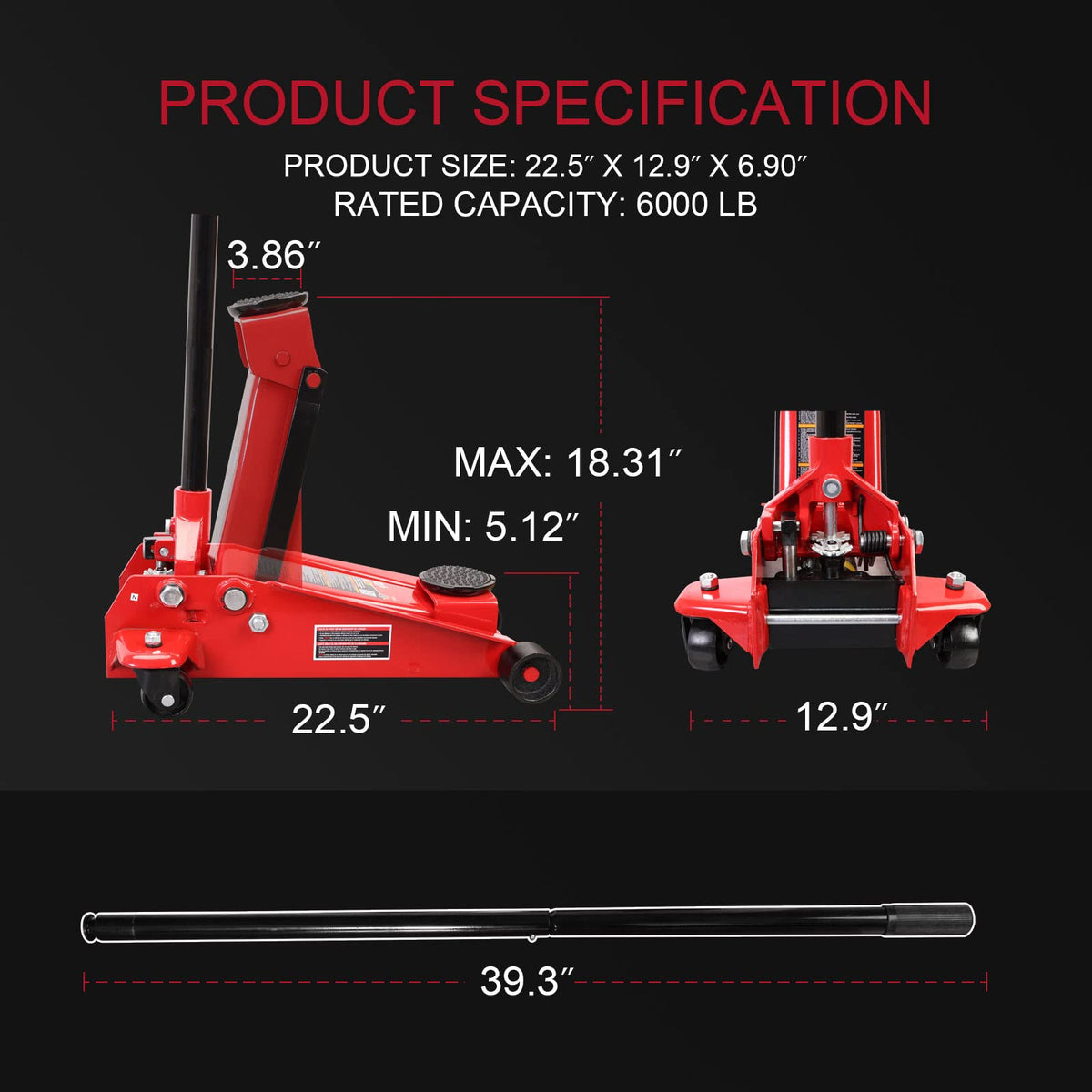 Big Red 3 Ton Hydraulic Floor Jack, T830025 - PT06
